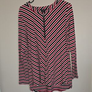 Susan Graver Red and Black Striped Long Sleeve Top